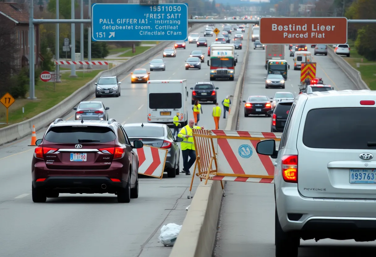 Emergency responders managing traffic incidents on an interstate highway in Providence.