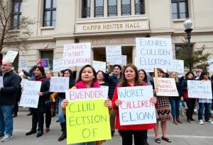 Parents rallying outside city hall for educational support