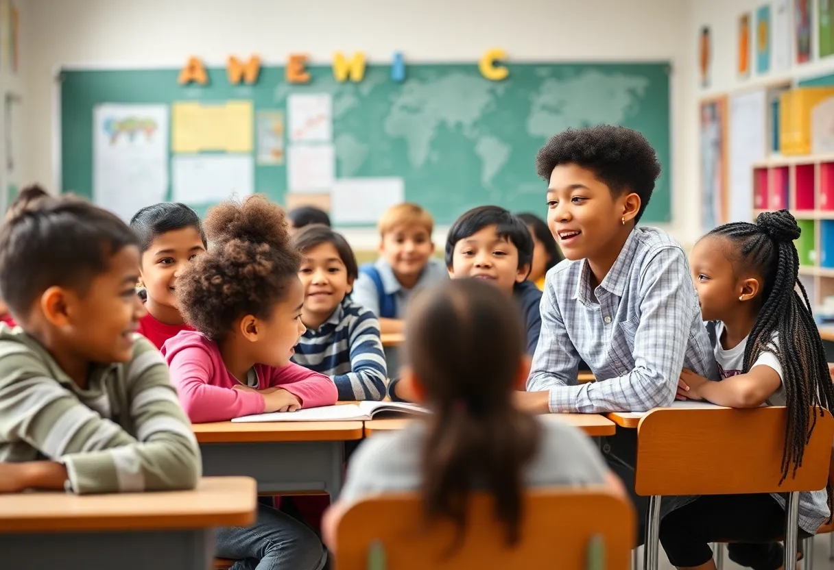 Students actively participating in a classroom discussion