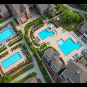 Aerial view of the Residences at Brentwood apartment community