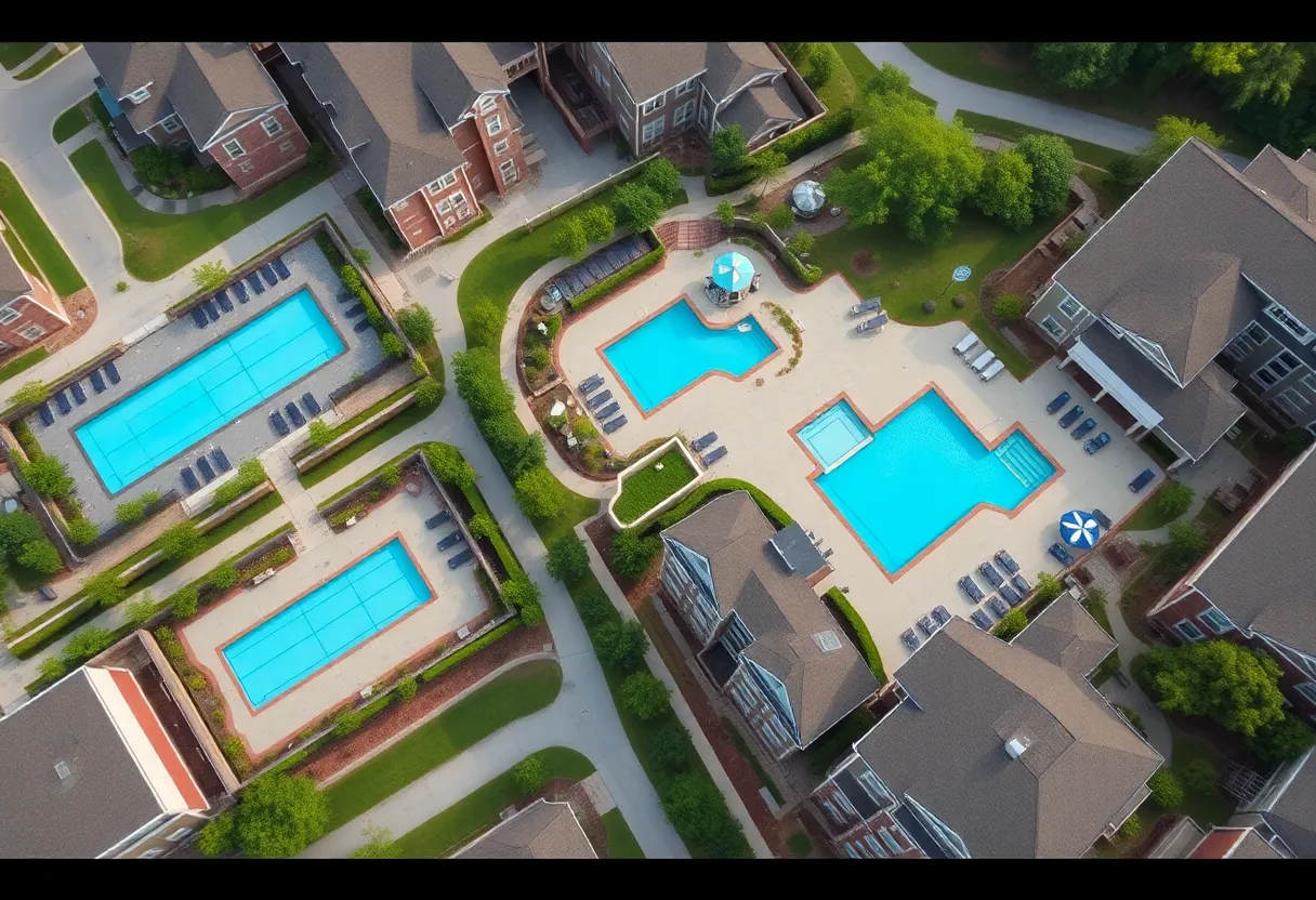 Aerial view of the Residences at Brentwood apartment community