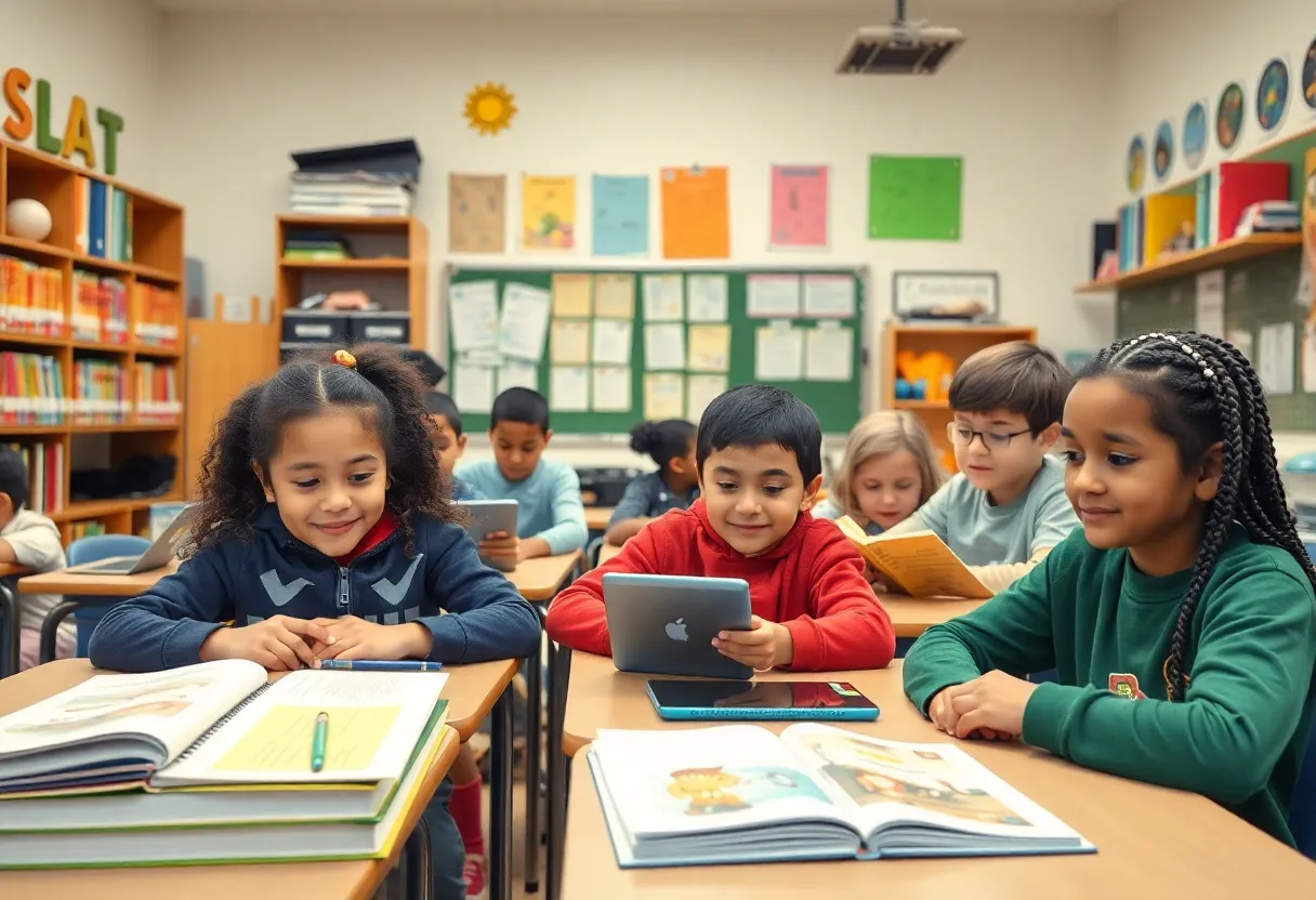 Diverse students actively participating in a classroom setting