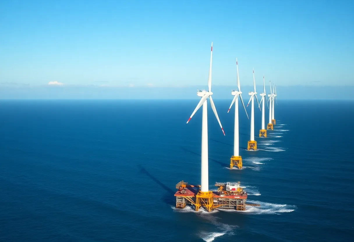 Offshore wind turbines being constructed