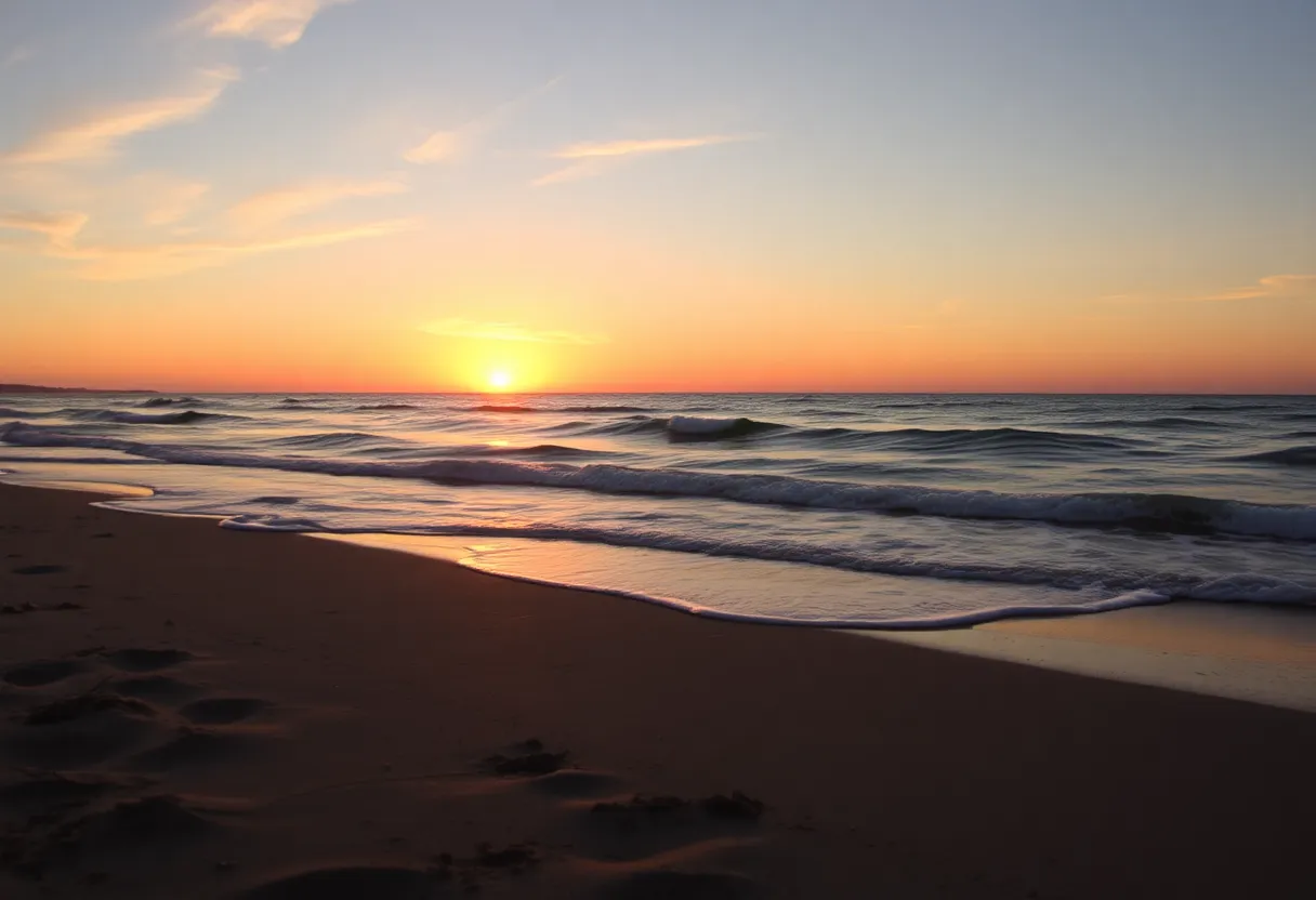 Serene beach in Rhode Island during sunset