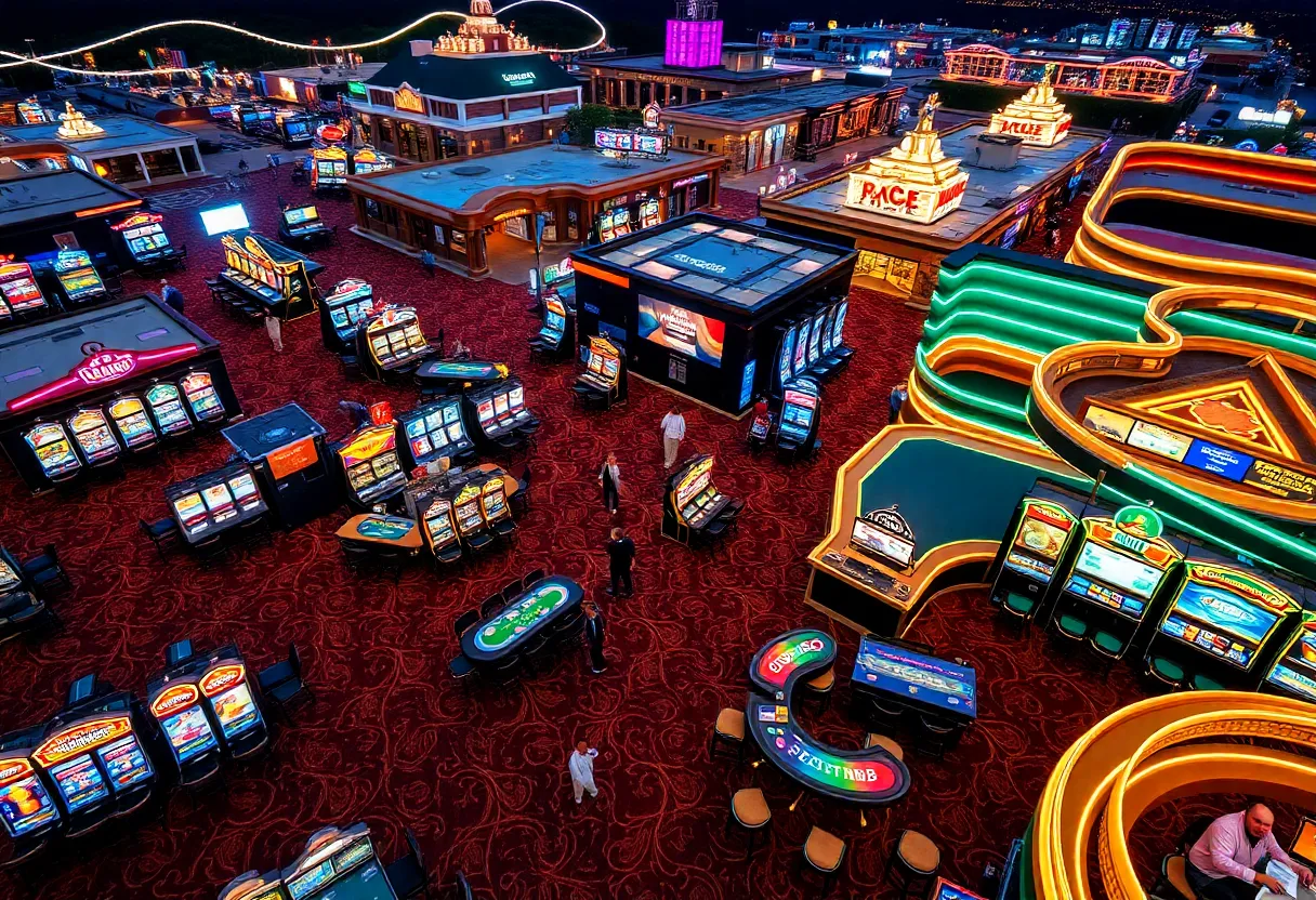 Aerial view of Rhode Island casinos showing gaming activity and vibrant atmosphere.
