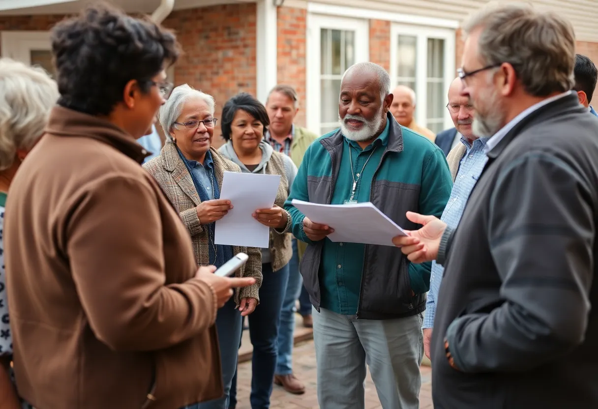 Diverse residents of Rhode Island discussing local economic challenges.