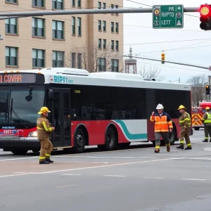 Emergency responders at the scene of a RIPTA bus accident in Providence.