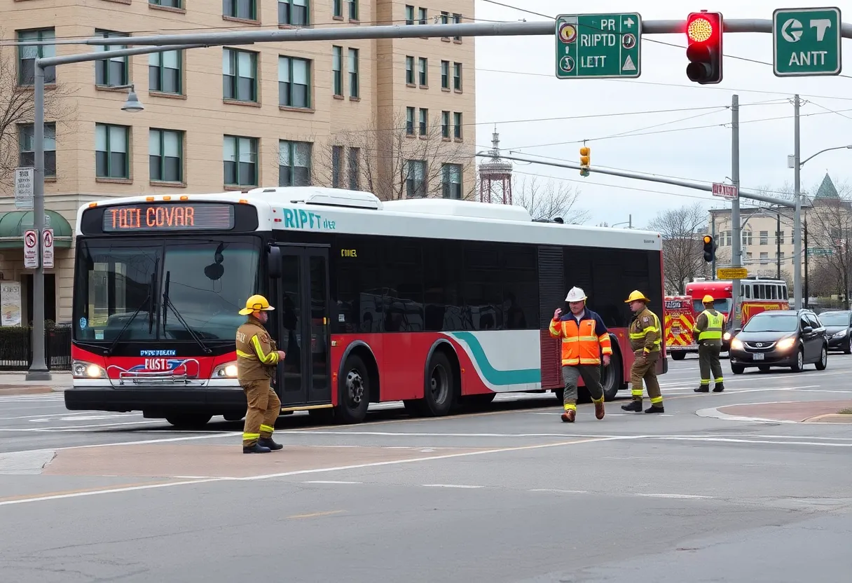 Emergency responders at the scene of a RIPTA bus accident in Providence.