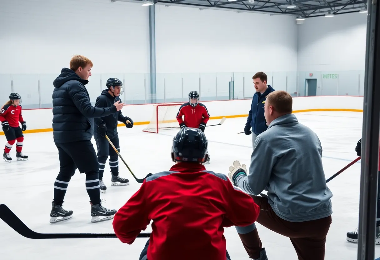 Assistant Coach Ryan Bourque working with the Providence Bruins team