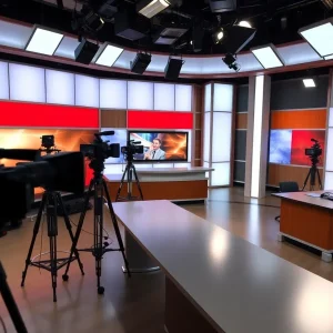Television studio showing empty workspaces after local news layoffs