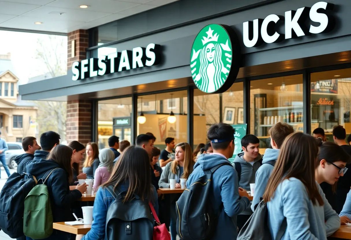 Starbucks cafe filled with university students