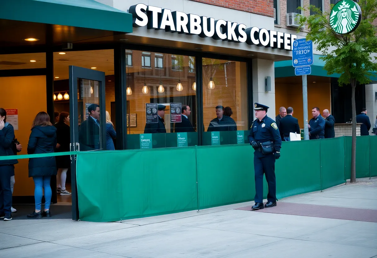 Starbucks coffee shop exterior with police presence