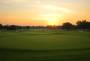 Golf course at sunset representing community and remembrance.