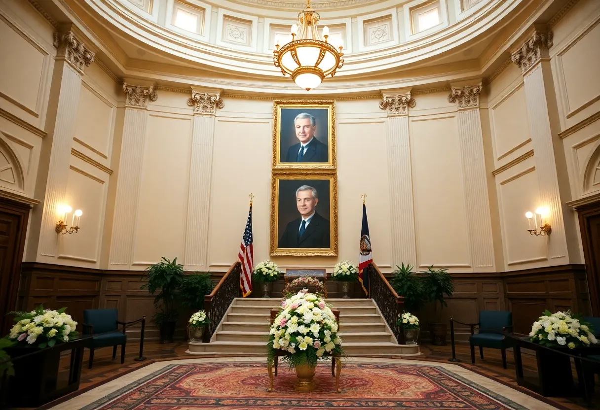 Portrait display honoring Judge Frank Caprio in the State House rotunda