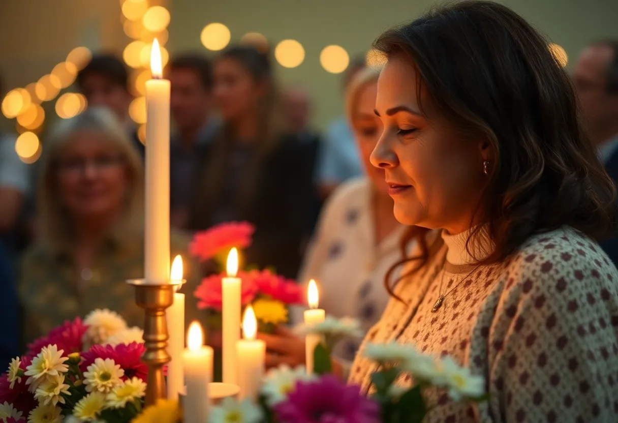 Community members gather for a candlelight vigil in memory of Dolores Morency.