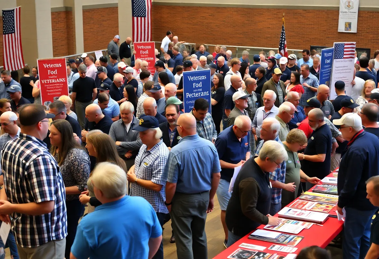 Veterans participating in a community event with informational booths.