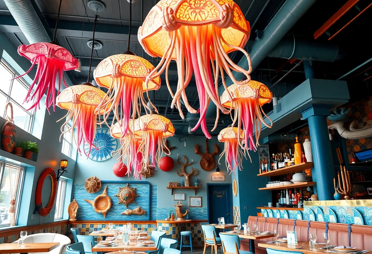 Nautical-themed interior decor of 10 Prime Seafood restaurant in Providence