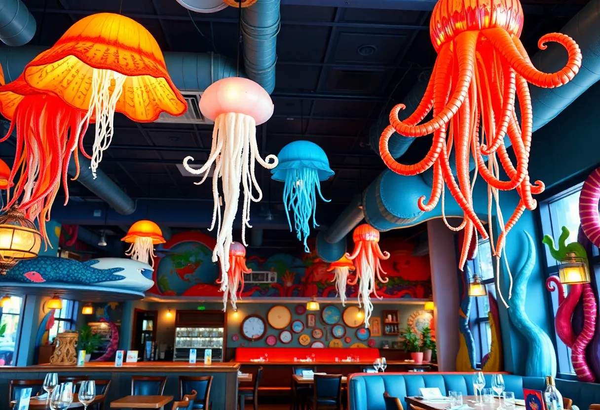 Artistic interior of 10 Prime Seafood Restaurant