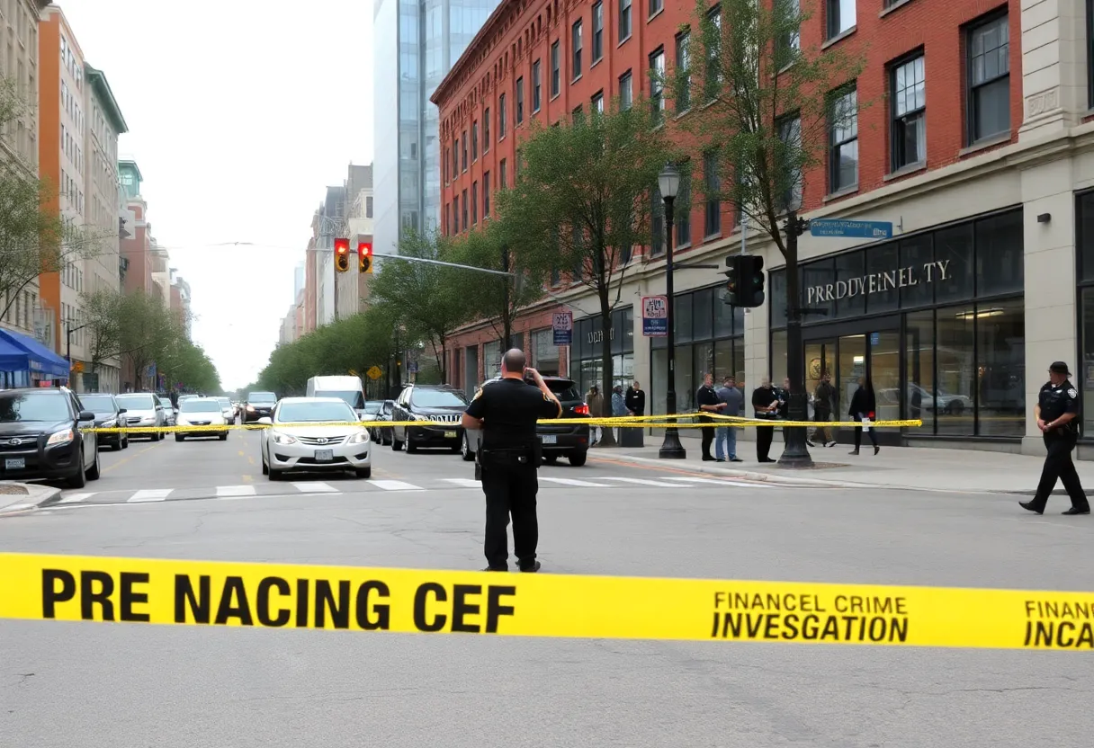 Police investigation scene related to bank fraud in Providence