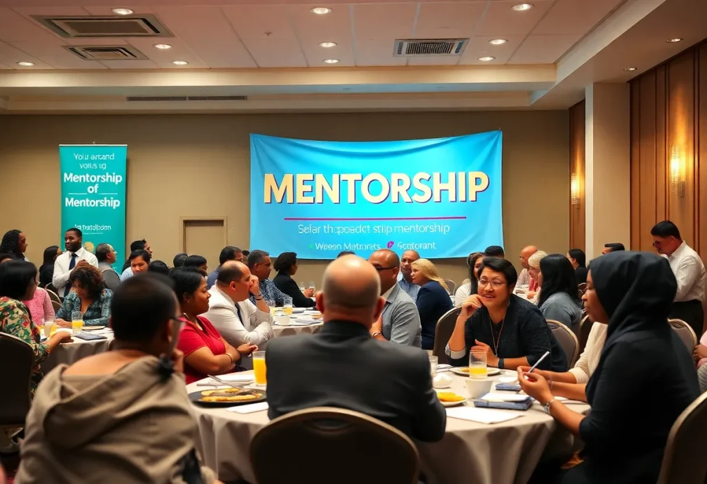 Community members celebrating mentorship at the Big Breakfast event