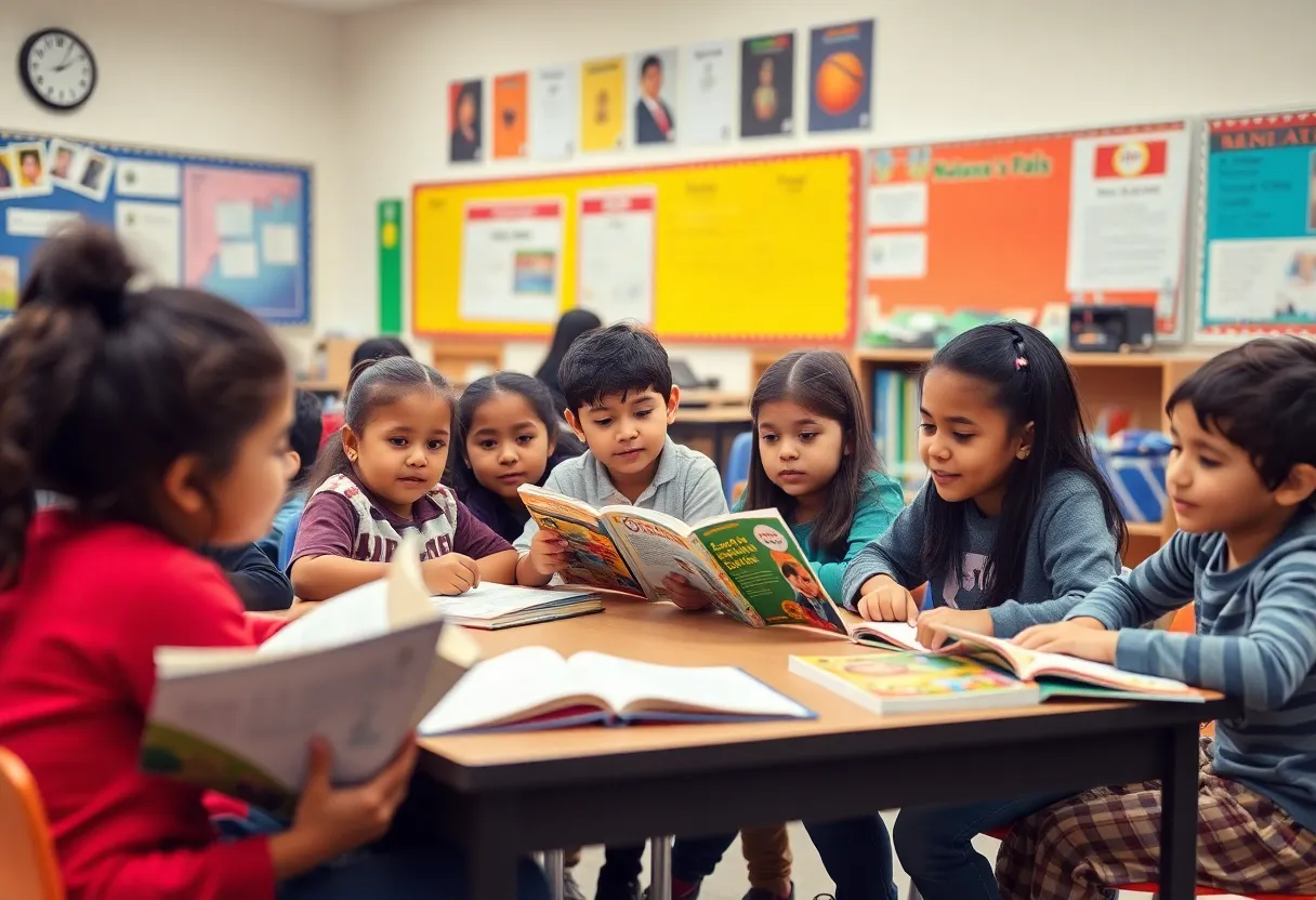 Students participating in a bilingual education program in a classroom.
