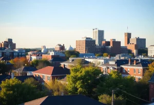 A serene view of a Boston neighborhood showcasing community spirit and architecture.