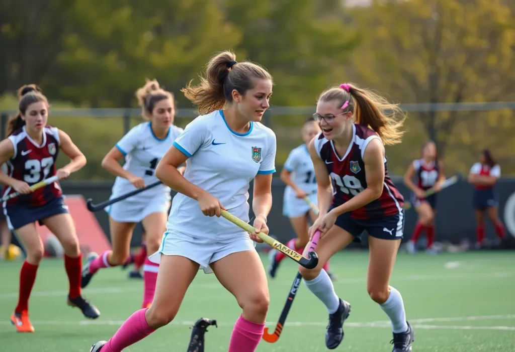Brown University's field hockey team playing against Providence College