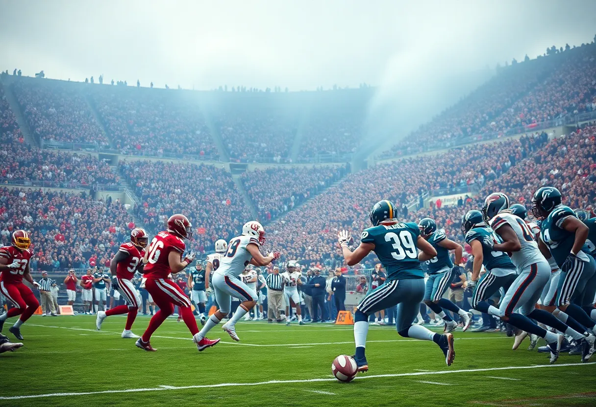 Brown football team in action during their game against Bryant, celebrating a victory.