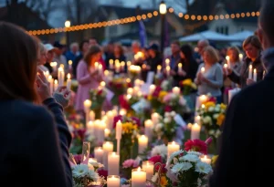 Vigil with candles and flowers in memory of Cheryl A. Saccoccia