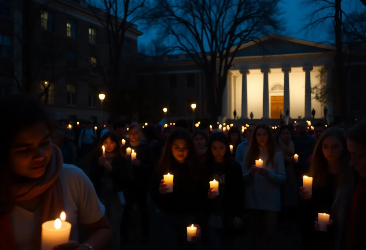 Candlelight vigil symbolizing unity and peace against political violence