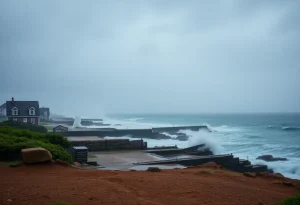 Coastal flooding in Rhode Island with heavy rain and wind