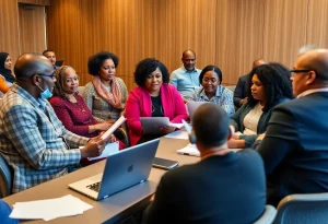 Community members discussing city governance during a council meeting
