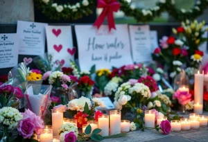 Memorial flowers for community members.