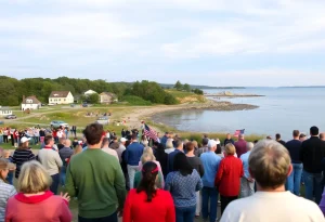 A peaceful scene in Narragansett, Rhode Island, during a community tribute.