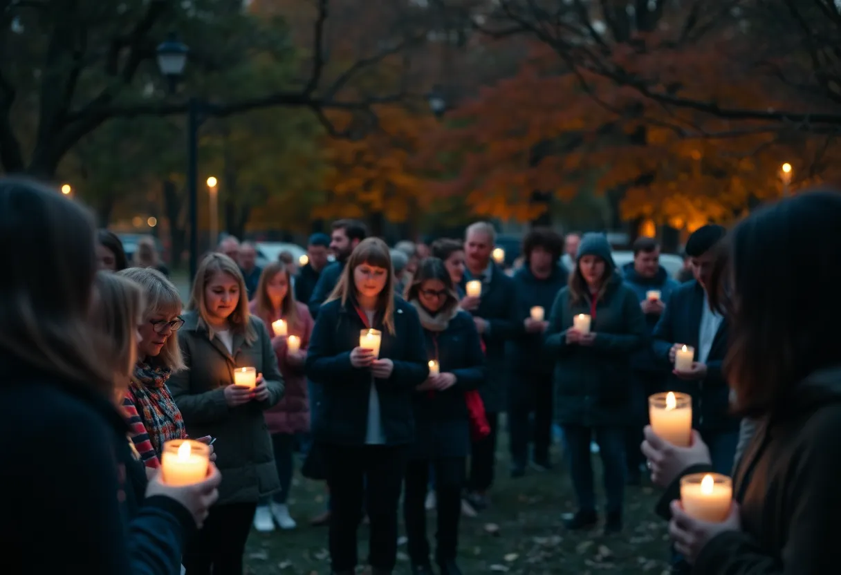 Community members gathered in remembrance with candles