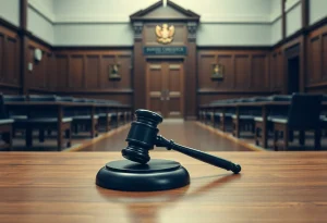 A courtroom symbolizing justice in a murder trial