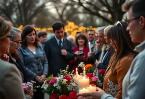 Community members gather for a memorial service in Cranston.
