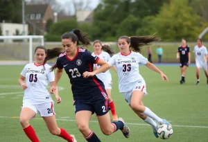 Action shot of Creighton women's soccer team during a match