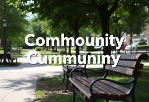 A serene view of the Cumberland community park featuring trees and benches.