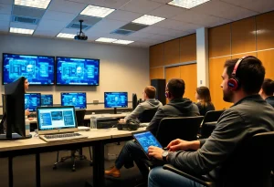 Rhode Island College cybersecurity training range with advanced simulation equipment.