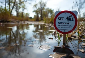 Scene illustrating mosquito presence near standing water