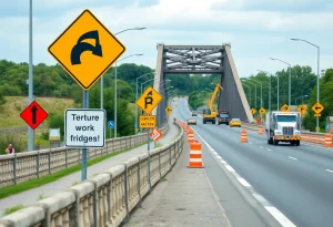 Construction site on Elmwood Avenue for bridge work
