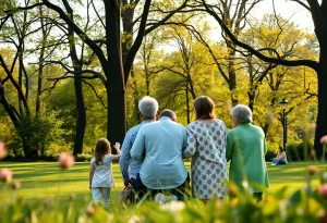 A family enjoying a gathering in a park, embodying love and community spirit.