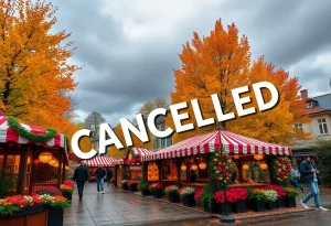 Autumn festival atmosphere with rain clouds overhead.