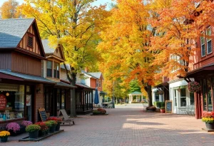 Beautiful fall landscape of a small New England town, reminiscent of Stars Hollow.
