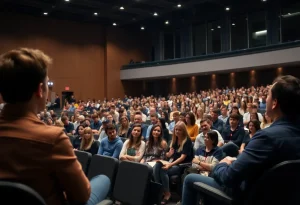 Gwyneth Paltrow delivering a keynote speech at Brown University.