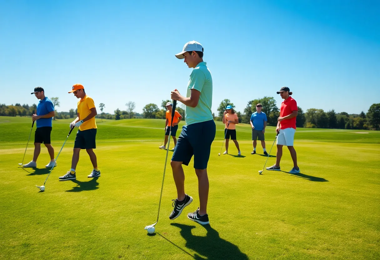 Young golfers practicing on a beautiful course
