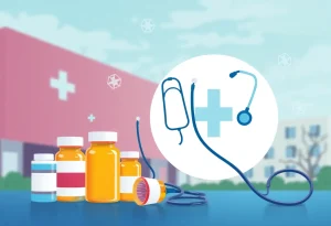 An illustration depicting the challenges in the healthcare system in Rhode Island.