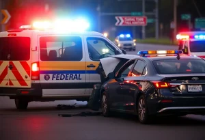 Scene of a traffic accident involving ICE vehicle and a sedan in Providence