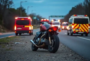Scene of a motorcycle accident with emergency responders